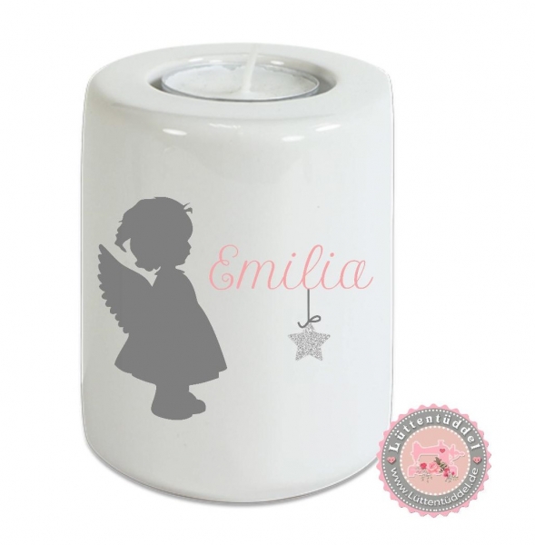 Erinnerungslicht Gedenklicht Engel Mädchen oder Junge Teelichthalter Teelicht Kerze Kerzenlicht Grablicht Kerze Allerheiligen Sternenkind Lüttentüddel®